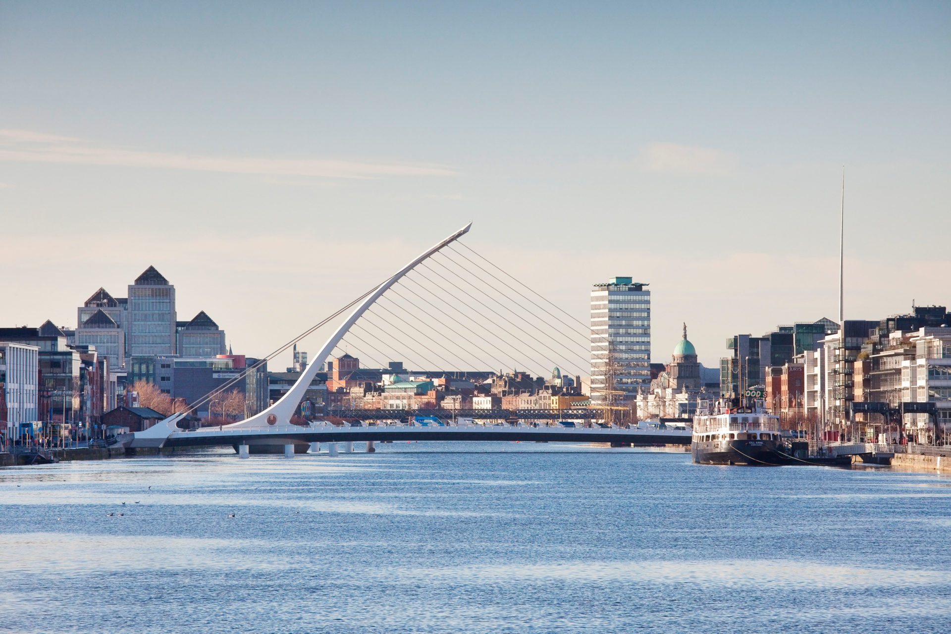 Dublin's River Liffey is seen in the sunshine with Samuel Beckett Bridge in January 2012.