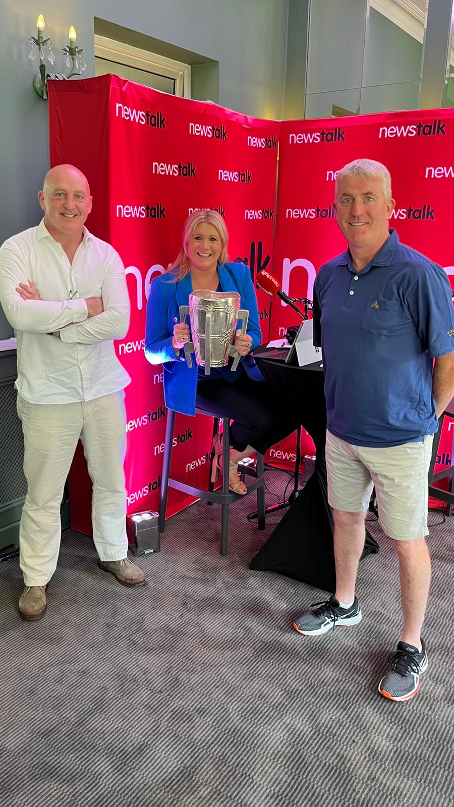Keith Wood and john Kiely with Andrea Gilligan in Limerick for the Newstalk Summer Tour. Image: Newstalk