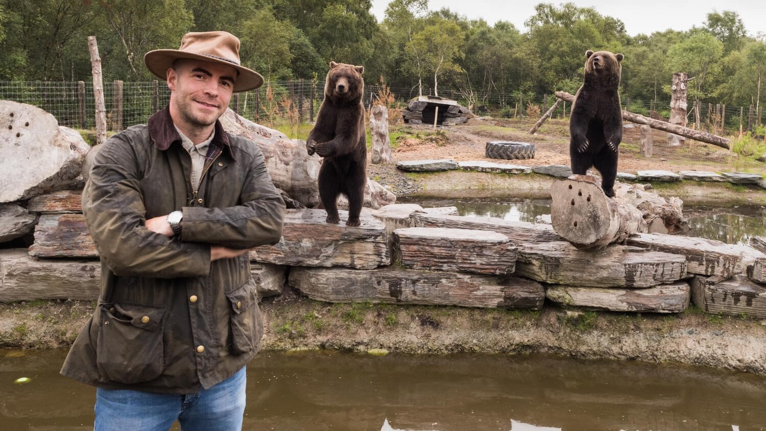 Killian McLaughlin with two bears, rescued from Lithuania, who already live at the Wild Ireland sanctuary