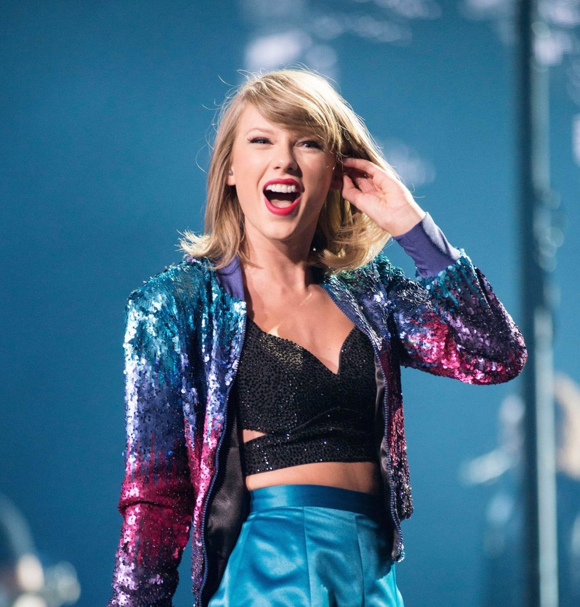 Taylor Swift on stage during her '1989 World Tour Live' in 2015.