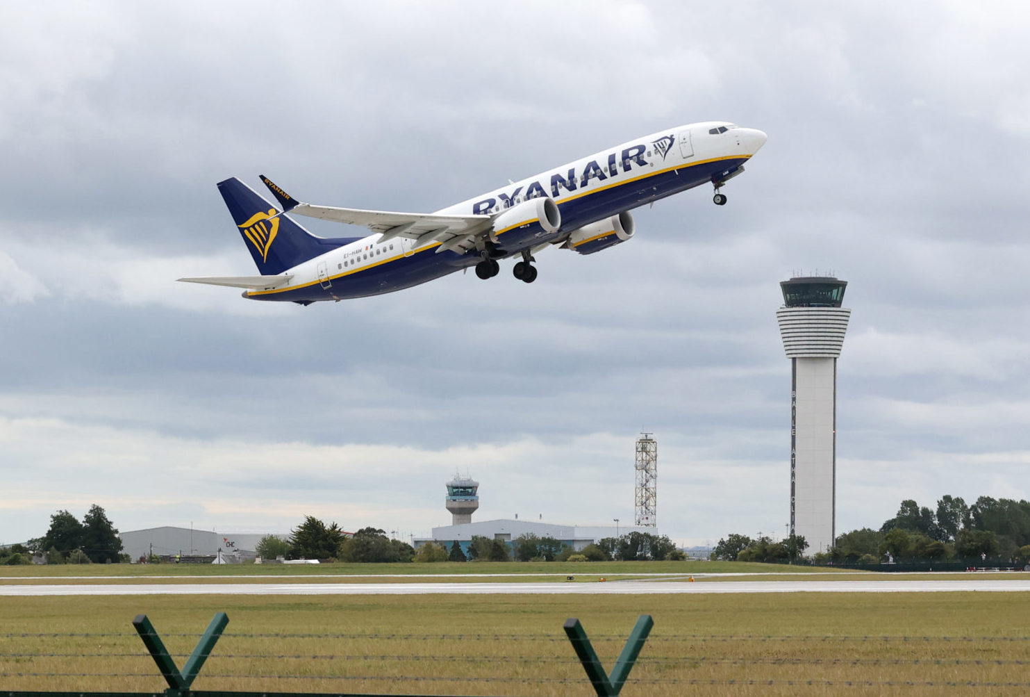 A Ryanair flight takes off from Dublin Airport's new North Runway.