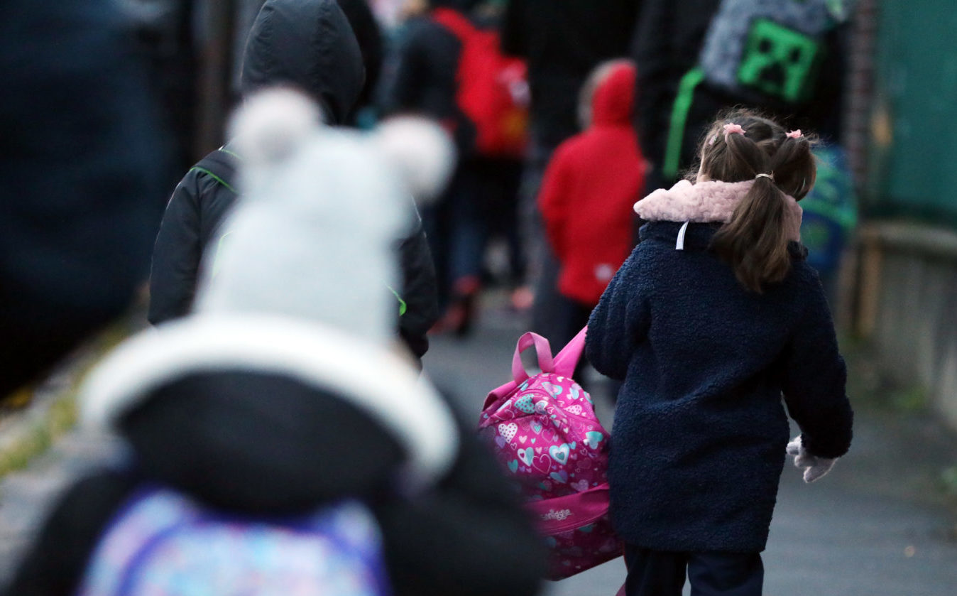 Children heading back to school in Dublin in January 2022.