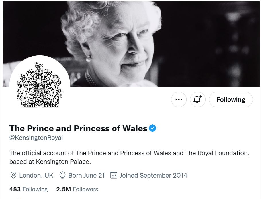 The Twitter profile of William and Kate has been updated to reflect their new titles