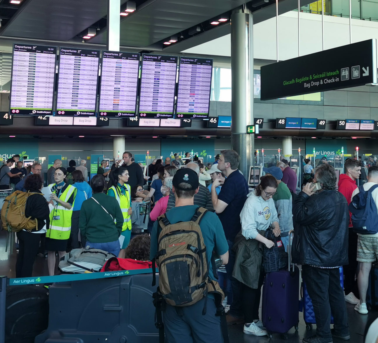 Passengers at Terminal 2 in Dublin Airport after Aer Lingus flights were cancelled due to an IT problem at the airline.