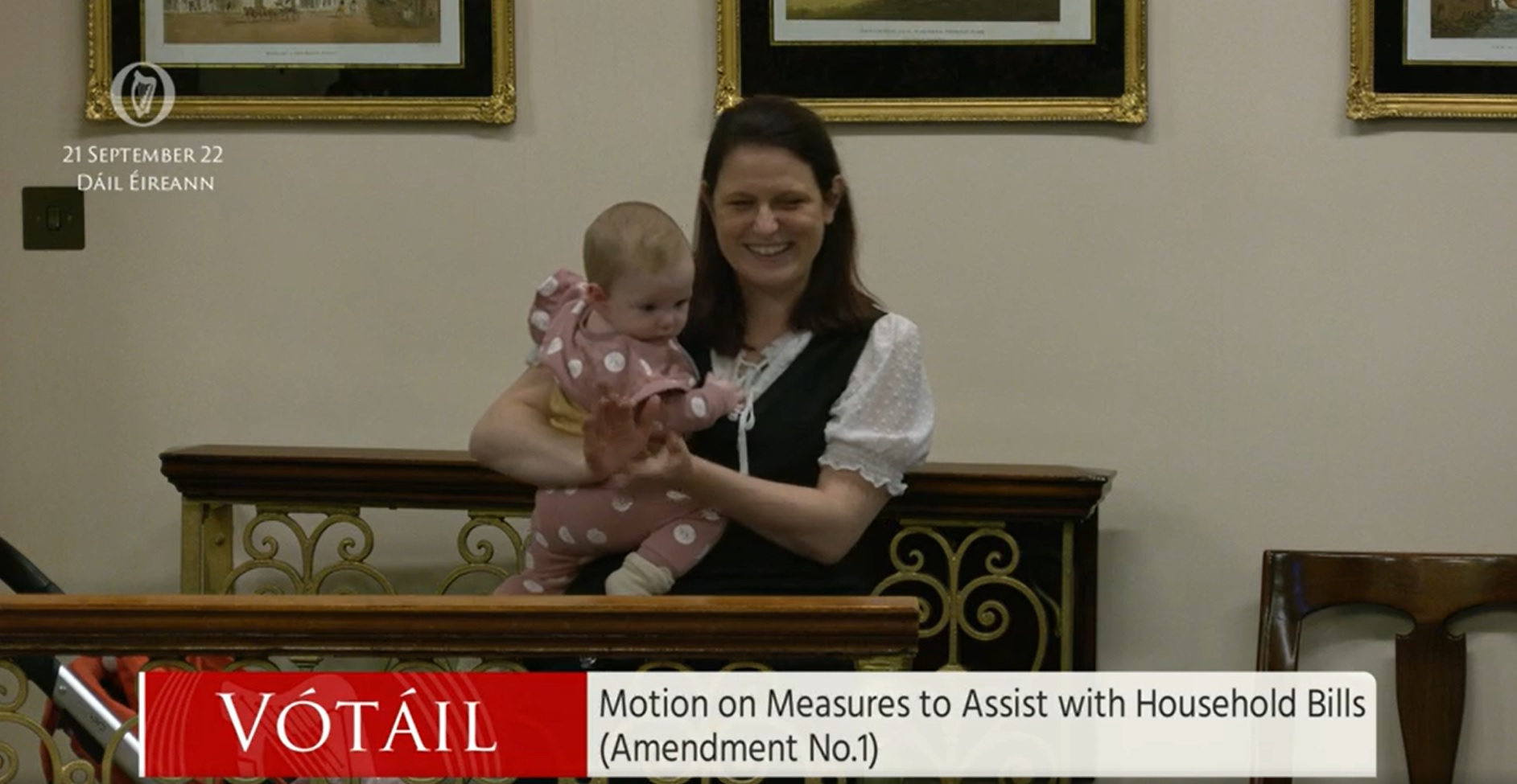 Clare TD Violet Anne Wynne with baby Collins in the Dáil