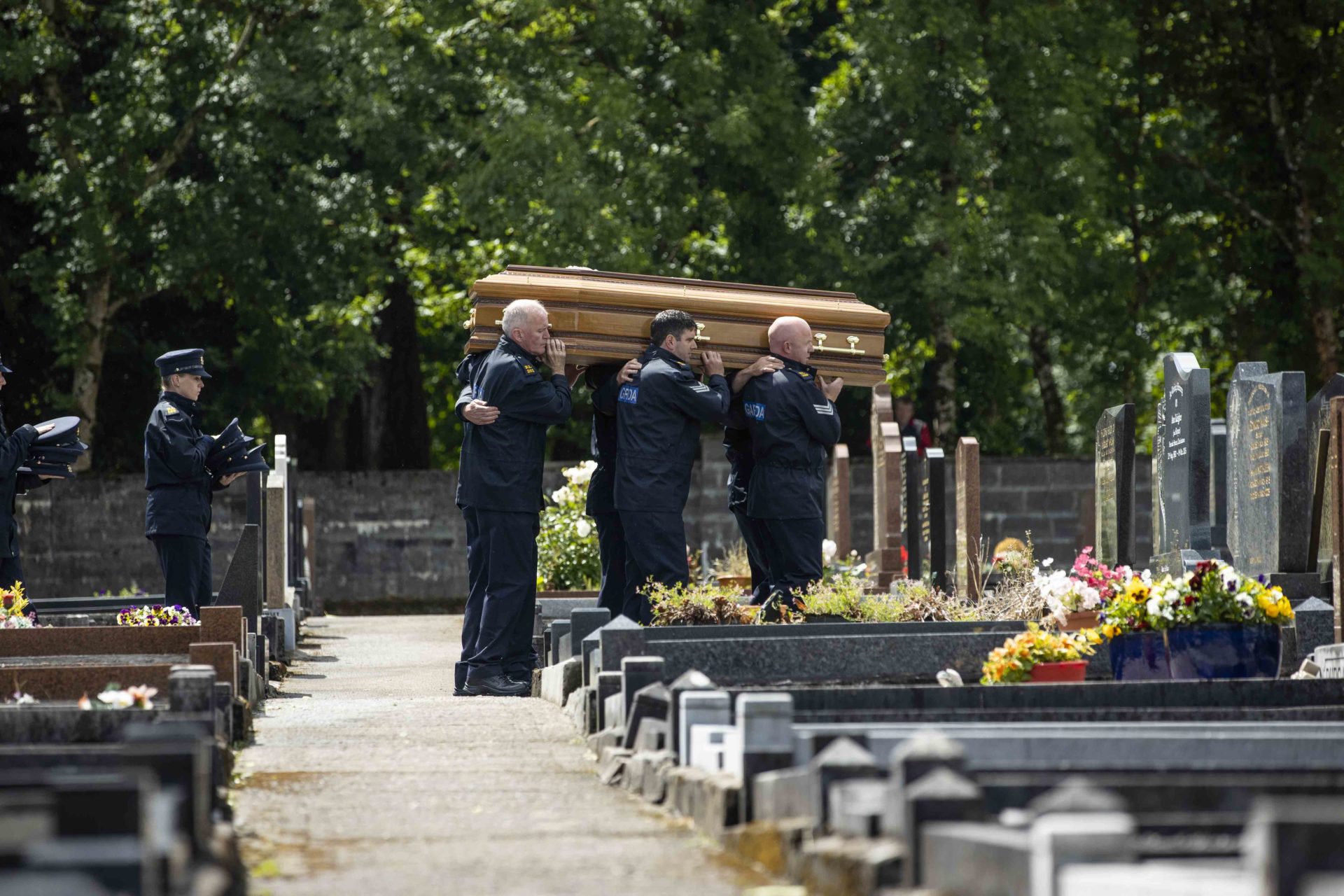 Detective Garda Colm Horkan is laid to rest at St James's Church cemetery in Charlestown, Co Mayo in June 2020. 