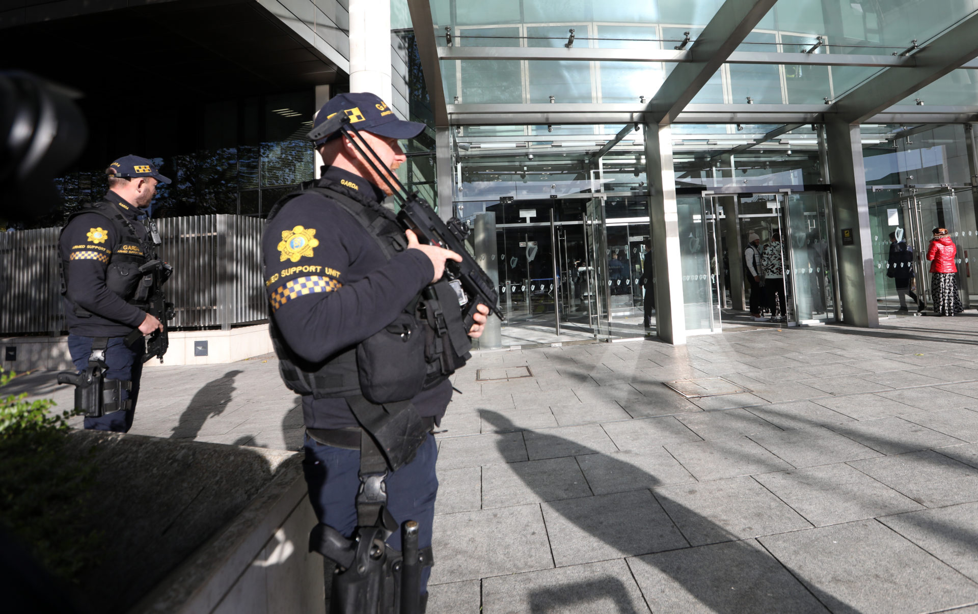 Armed gardaí outside the Criminal Courts of Justice for the sentencing of Jonathan and Patrick Dowdall.