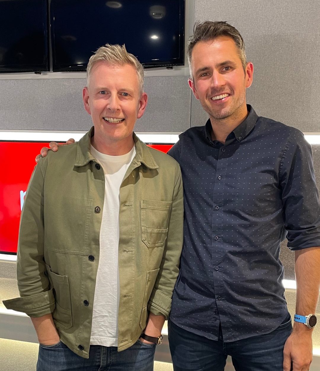 Patrick Kielty and The Hard Shoulder host Kieran Cuddihy are pictured in London