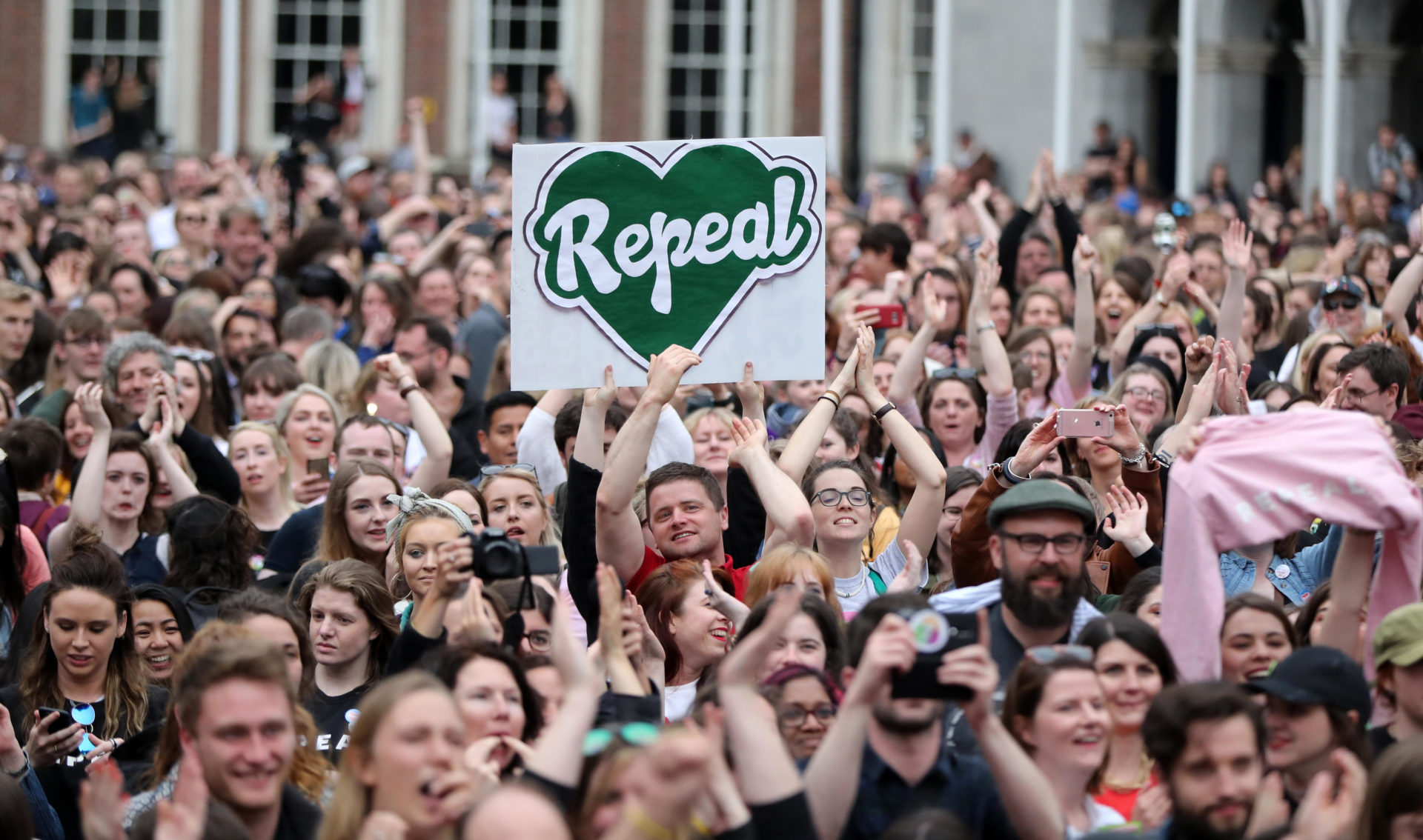 Crowds in Dublin Castle as Ireland repeals the Eighth Amendment. Image: Laura Hutton/Alamy