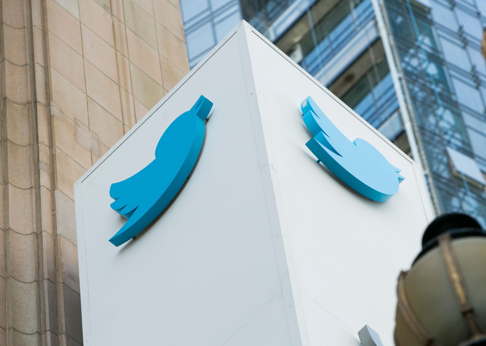 The Twitter logo is seen at the company's US headquarters in San Francisco, California.