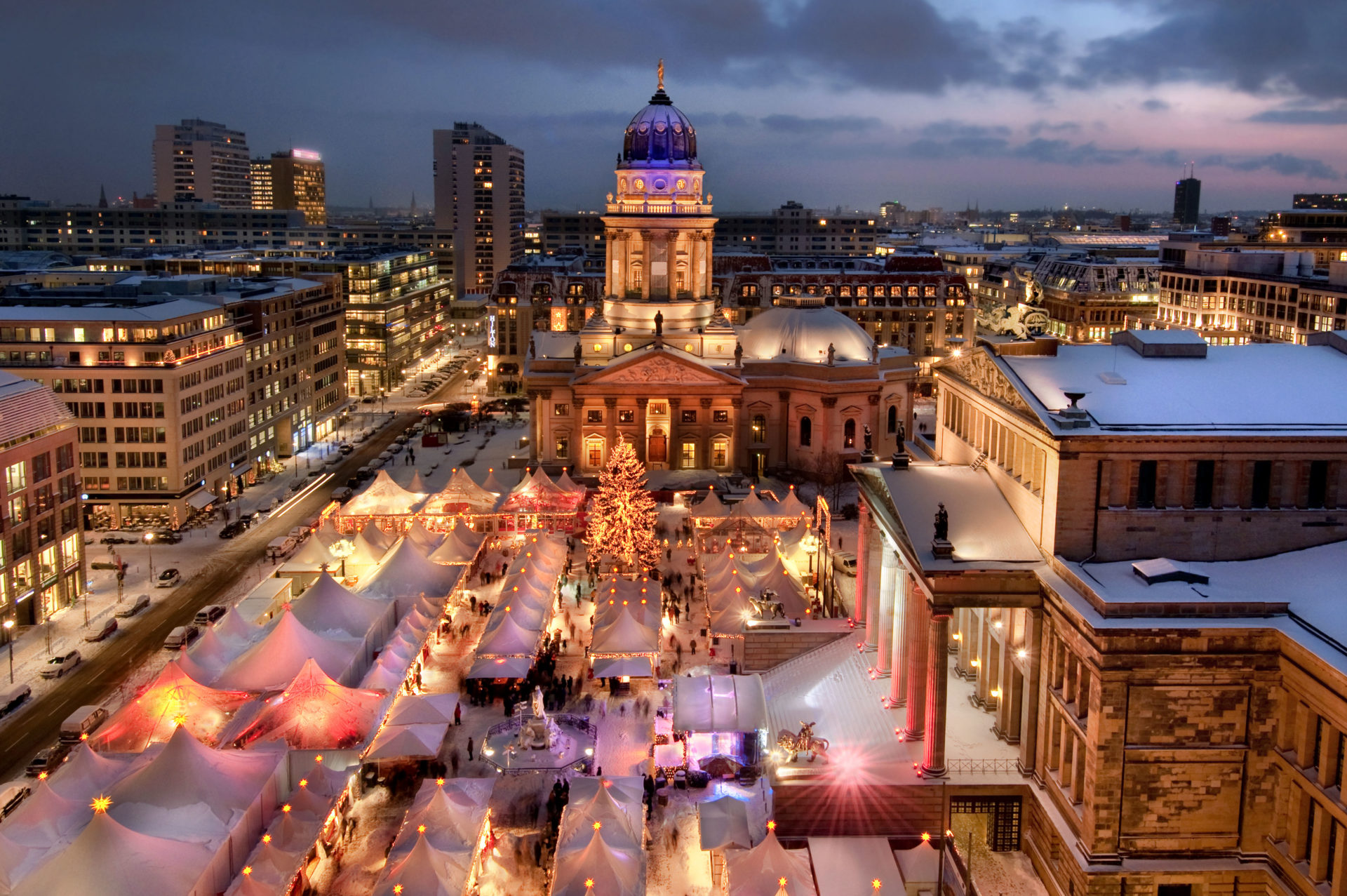 A Christmas market is seen from above in Berlin, Germany in December 2010