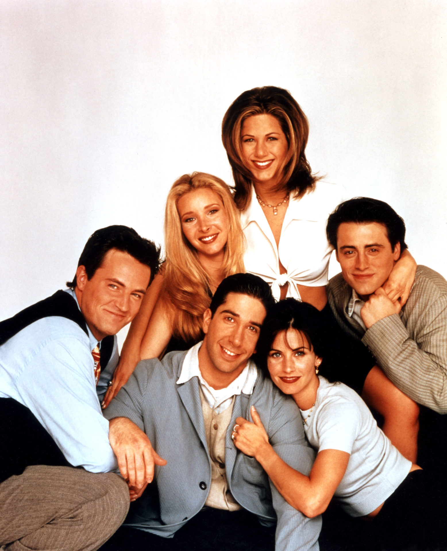 Jennifer Aniston is pictured with Friends co-stars Courteney Cox, Lisa Kudrow, Matt LeBlanc, Matthew Perry and David Schwimmer. 