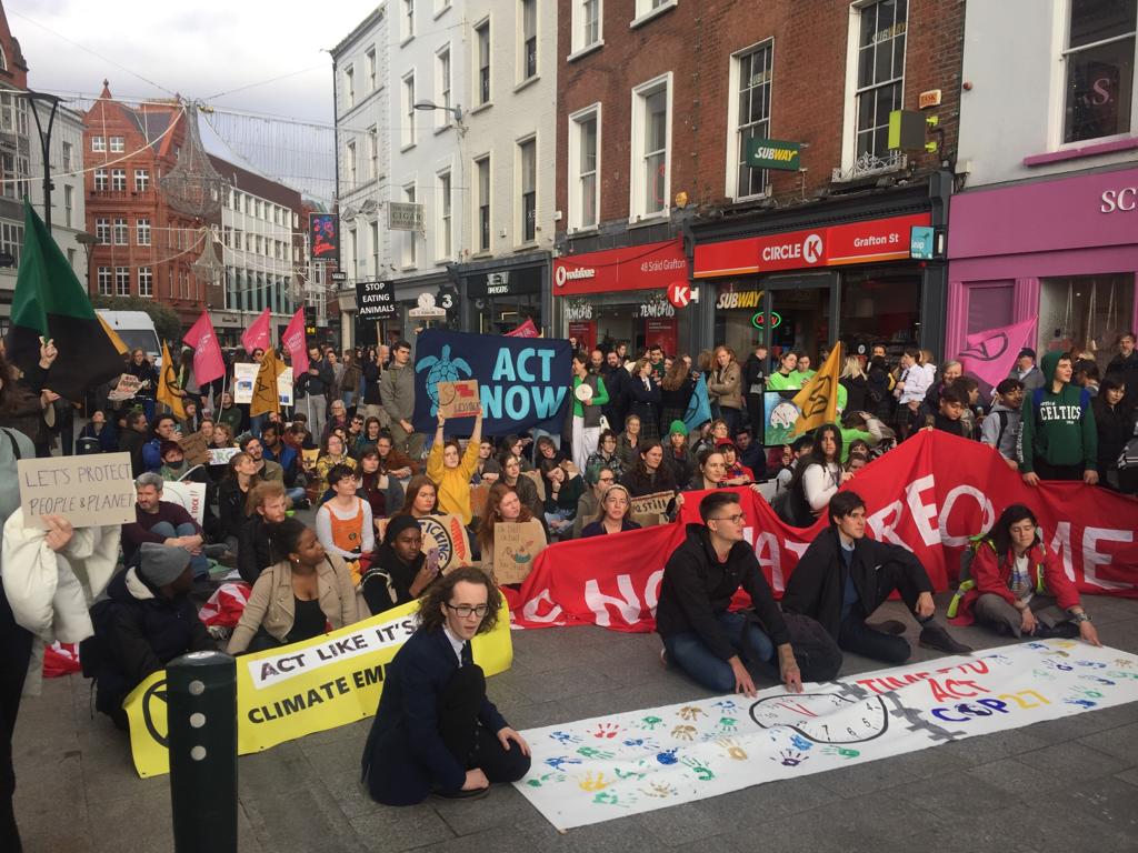 A sit-down climate protest on Grafton Street. Image: Aoife Kearns/Newstalk