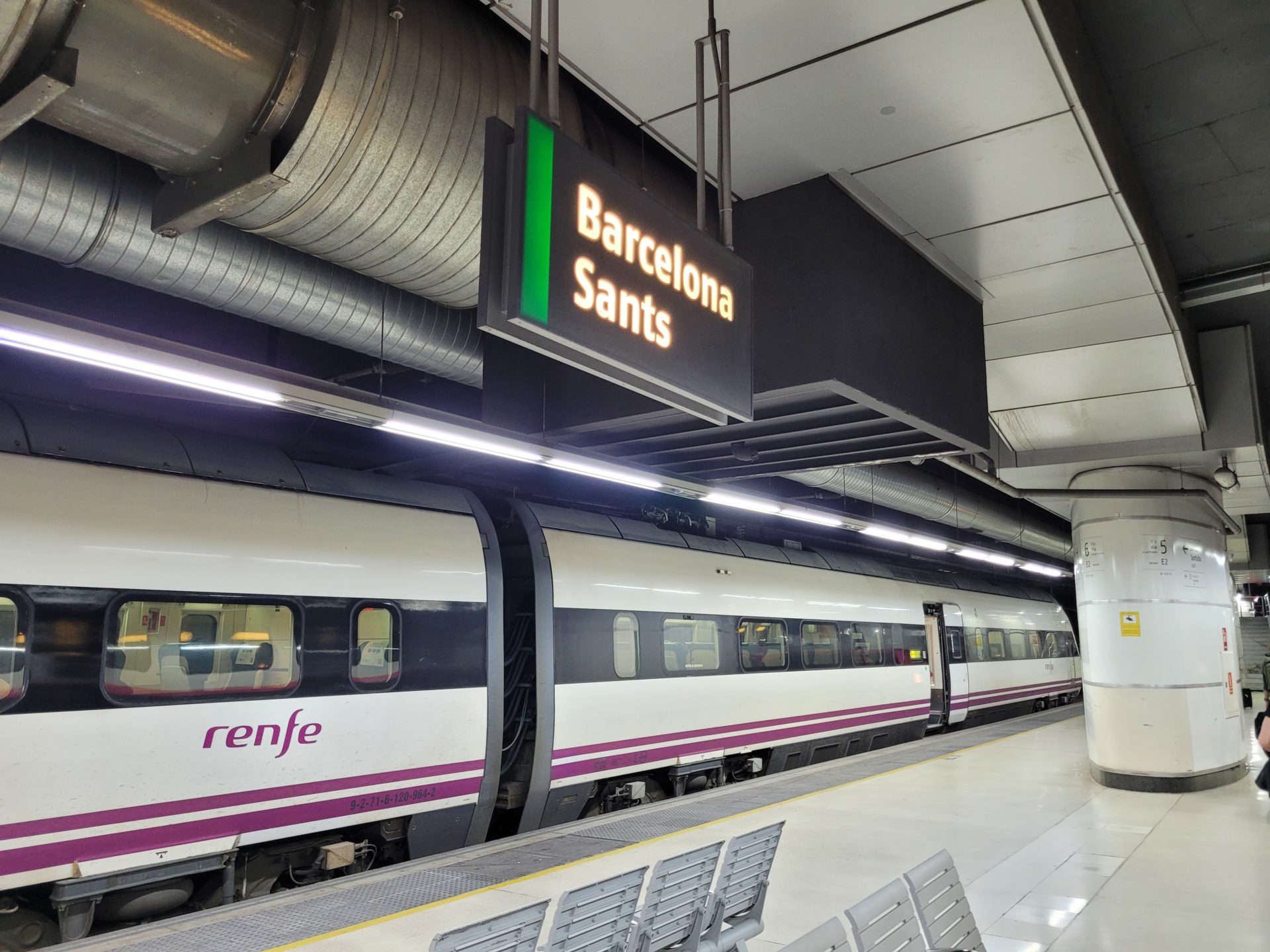 A Renfe train in Barcelona, Spain.