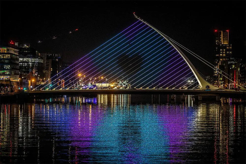 Samuel Beckett Bridge Winter Lights Dublin.