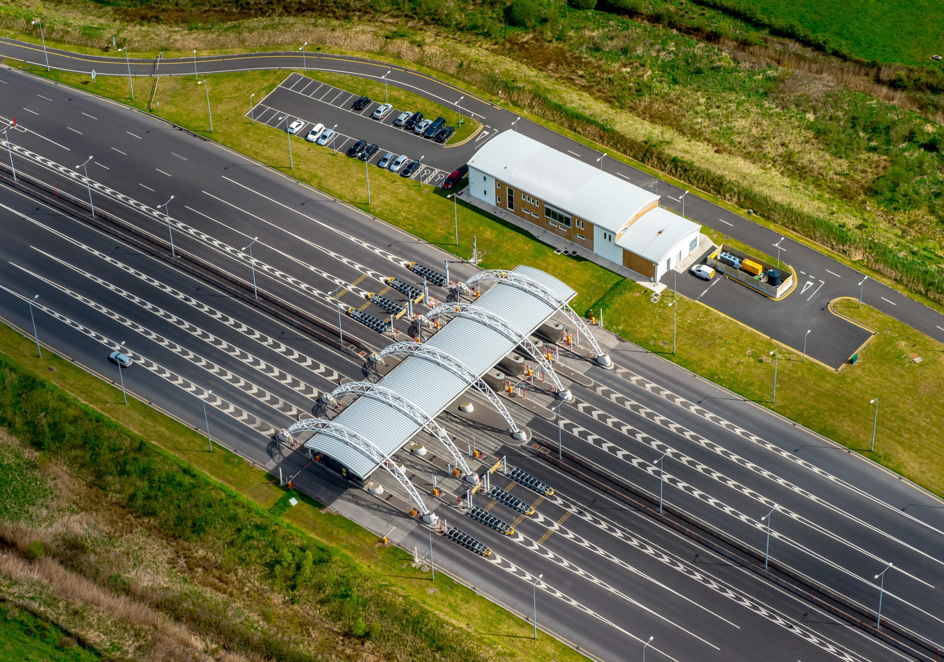 Toll station on the N18 road before Shannon Tunnel, Limerick, County Clare, Ireland