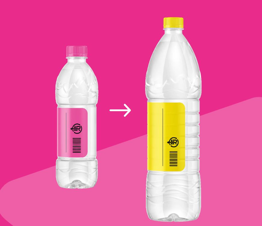 An example of the Re-turn logo on plastic bottles
