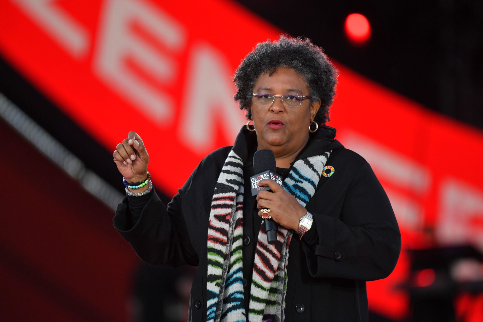 Barbados Prime Minister Mia Mottley at the 2022 Global Citizen Festival in Central Park, New York, 24-11-2022. Image: Erik Pendzich / Alamy