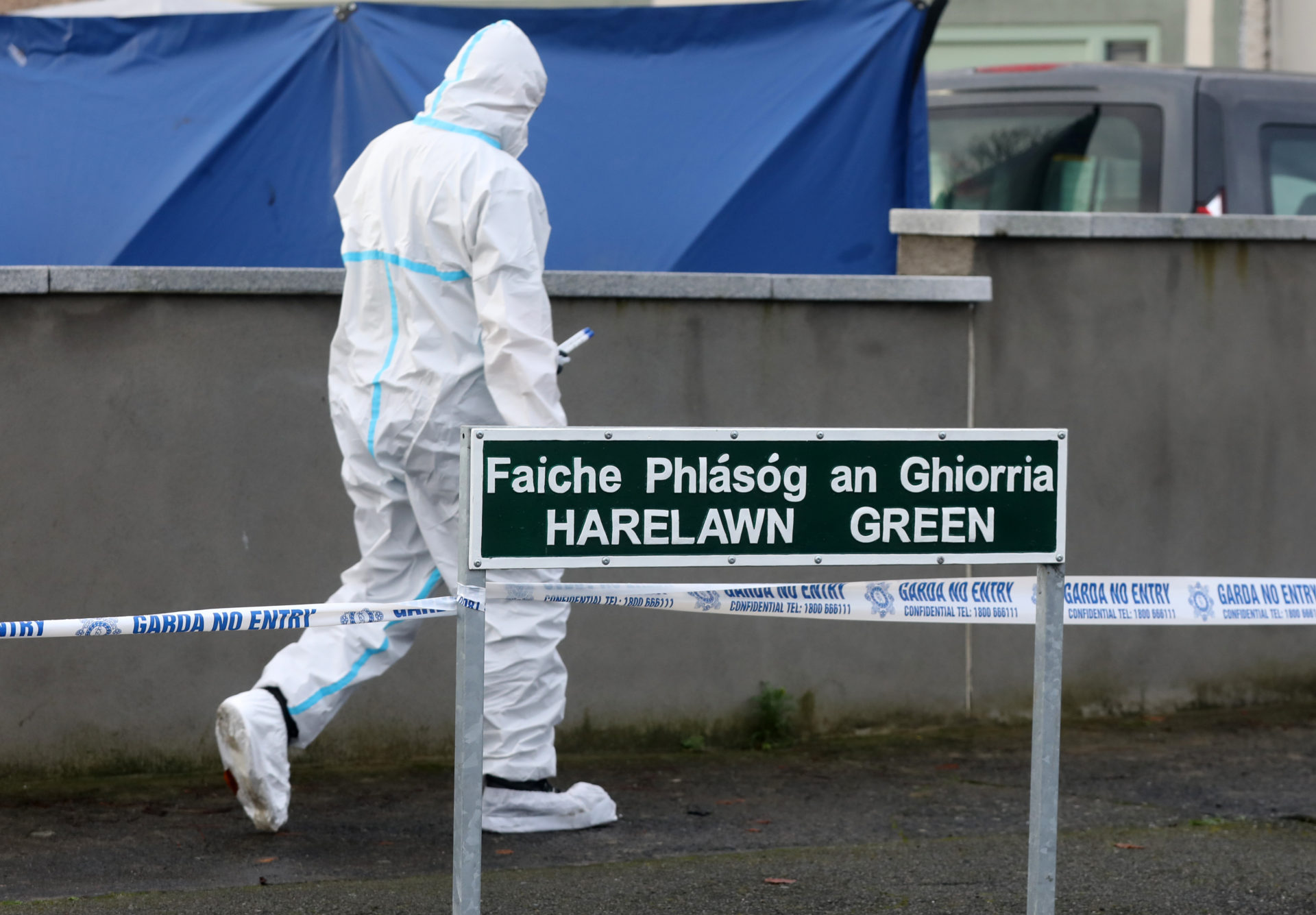 Gardaí at the scene of the murder at Harelawn Park in Dublin, 06-12-2022. Image: Leah Farrell/RollingNews 