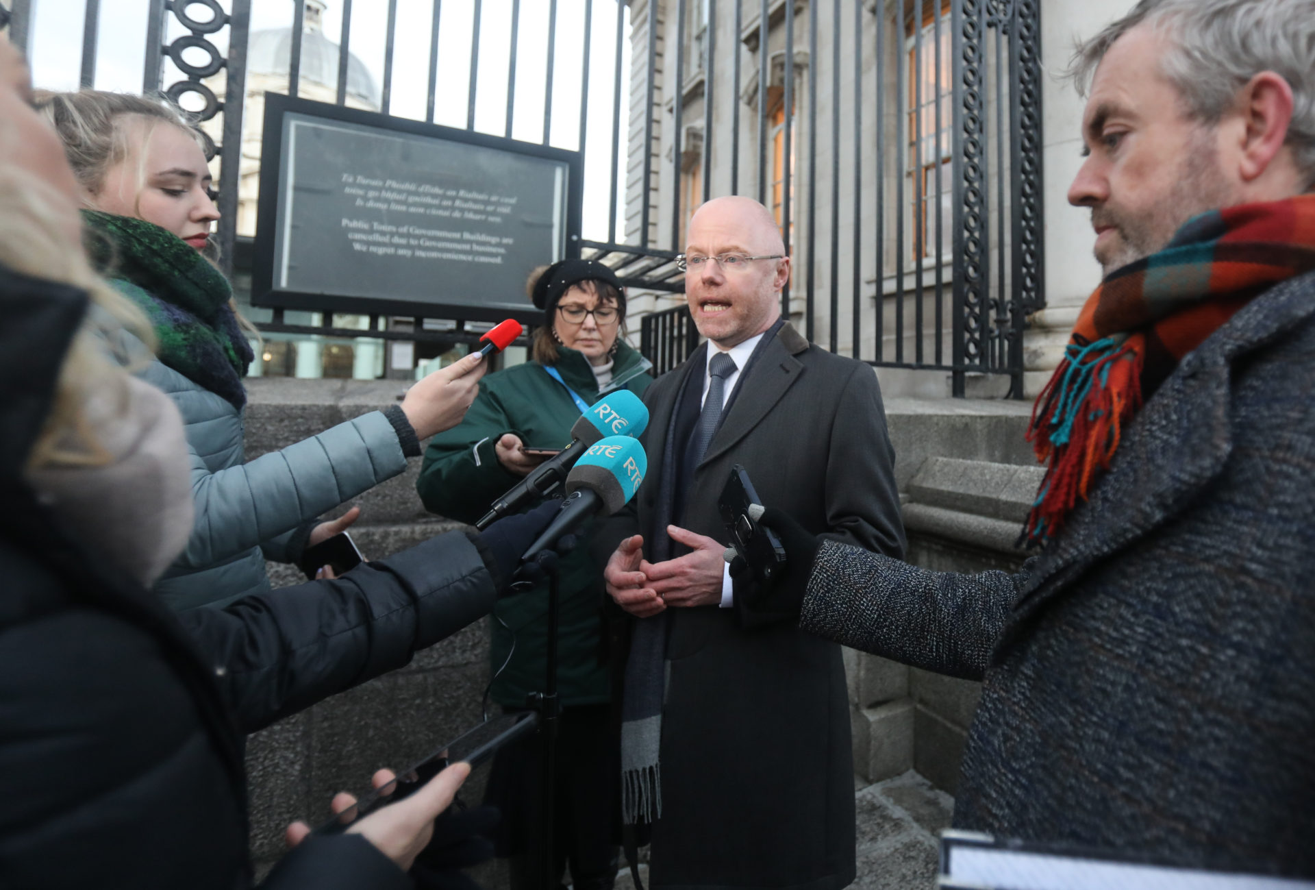 The Health Minister Stephen Donnelly speaking to the media outside Leinster House.