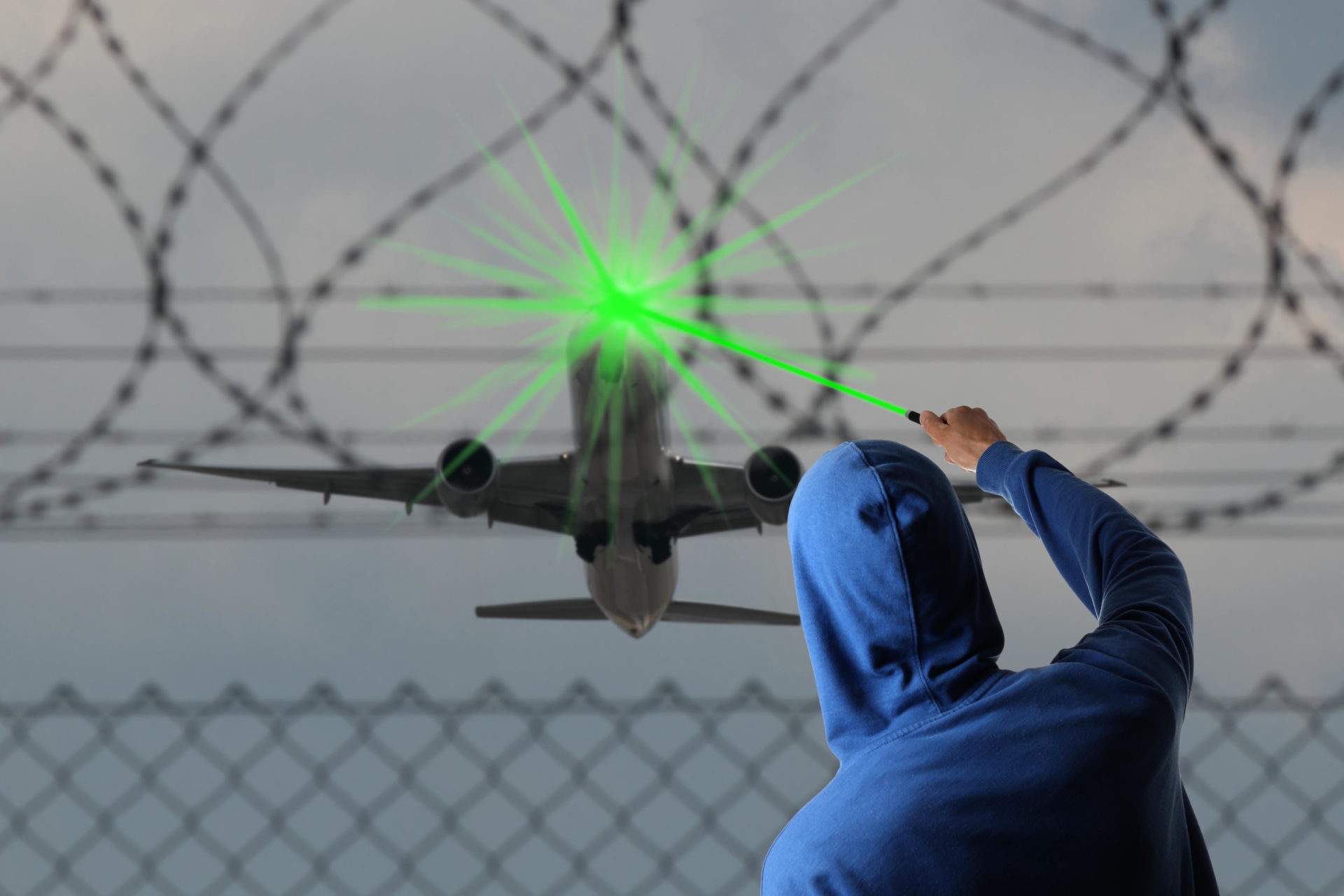 An airplane blinded with a laserpointer. 