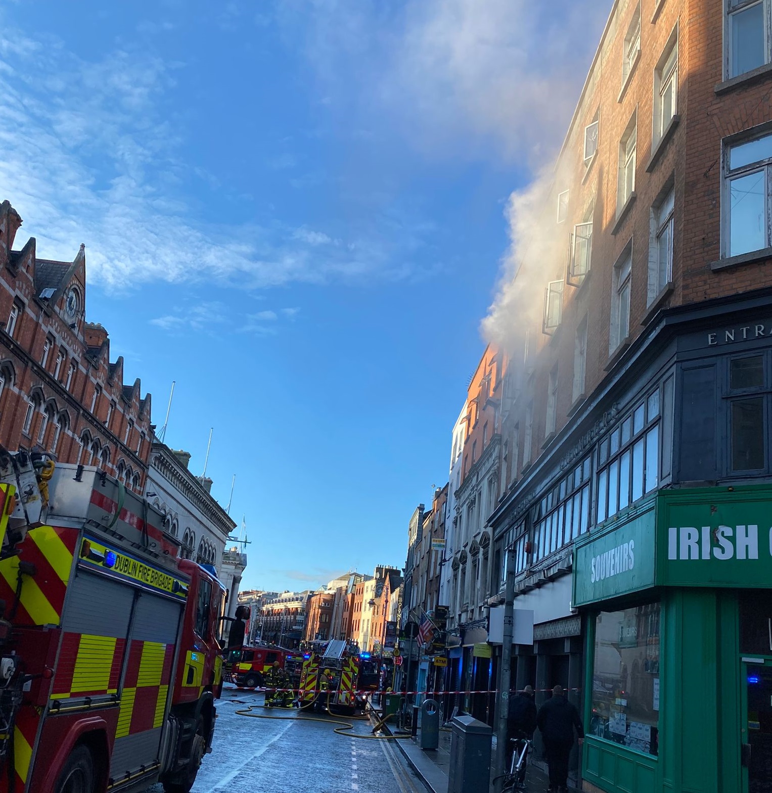 Smoke emerging from a building on Dame Street in Dublin city centre