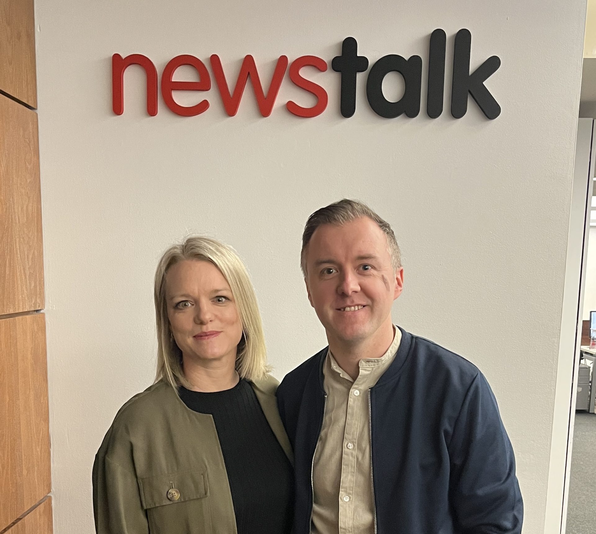 Cleona Ní Chrualaoí and Colm Bairéad in Newstalk studios in Dublin