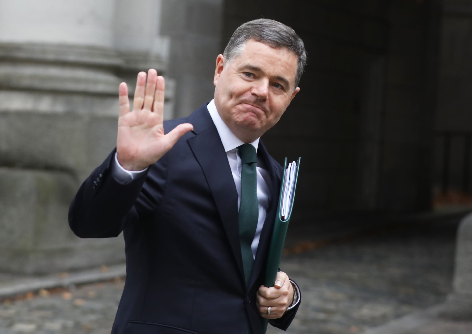 Then Finance Minister Paschal Donohoe waving, 27-09-2022. Image: Leah Farrell/RollingNews