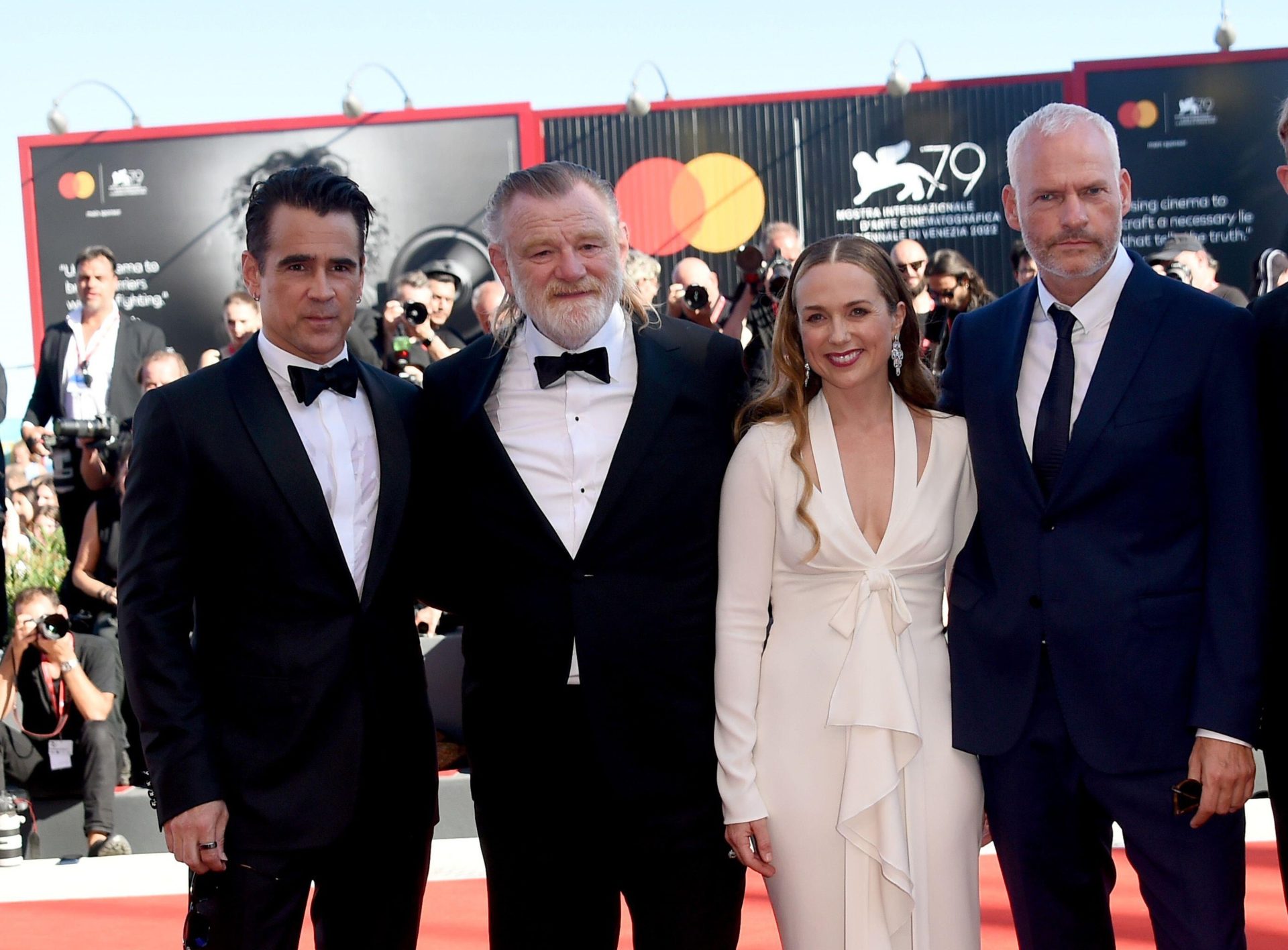 Some of the cast of The Banshees of Inisherin with Martin McDonagh (right) at the 79th Venice Film Festival in Venice, Italy in September 2022.