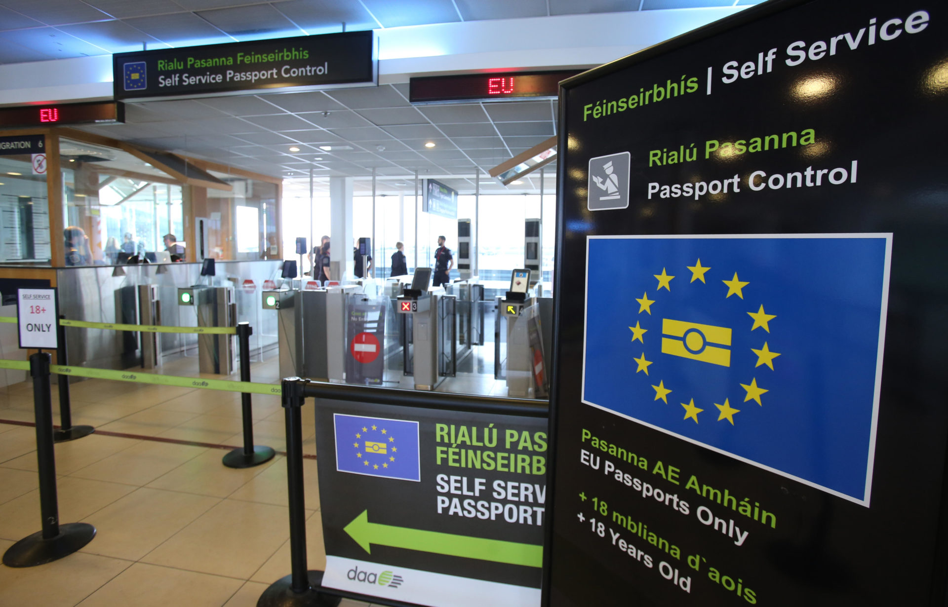 Irish passport control at Dublin Airport.