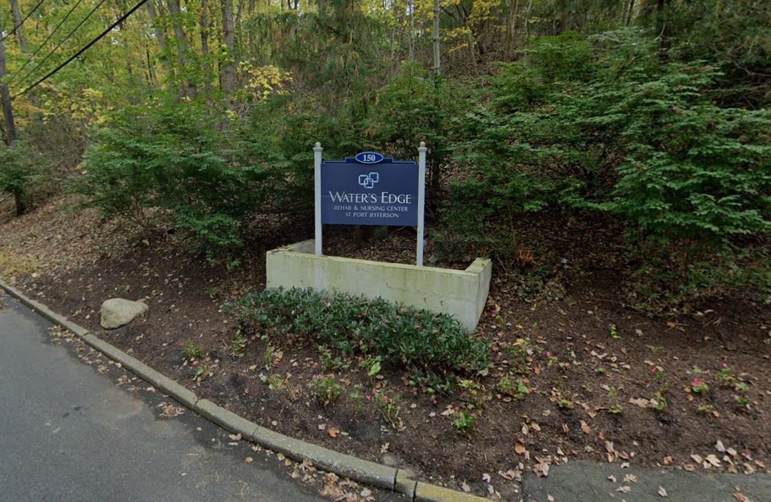 A sign for Water's Edge Rehab and Nursing Centre in New York state in the US