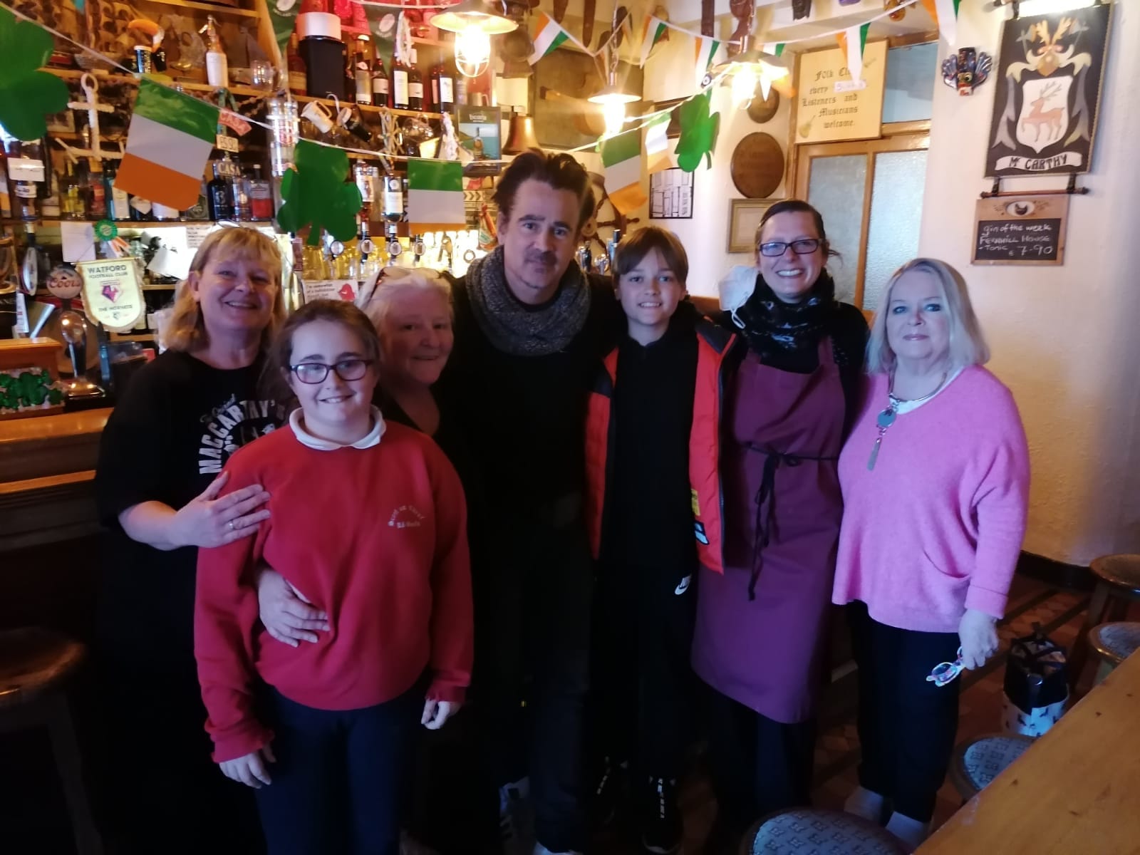 Colin Farrell visits MacCarthy's Bar in Castletownbere, Co Cork with his son in March 2022