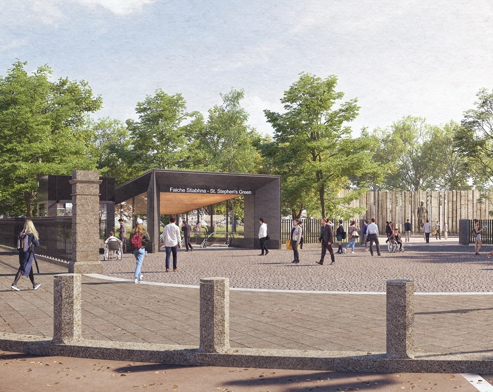 An artist's impression of a proposed MetroLink station entrance at St Stephen's Green in Dublin city