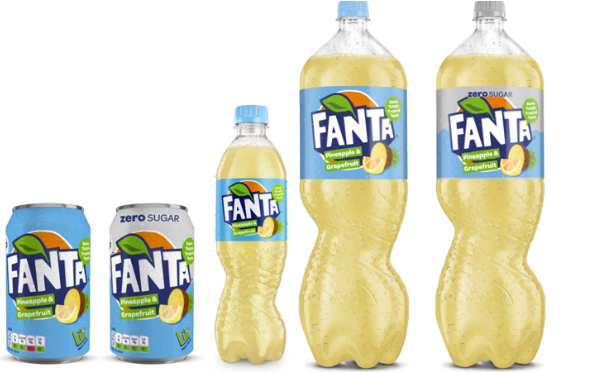 The new-look Fanta Pineapple and Grapefruit