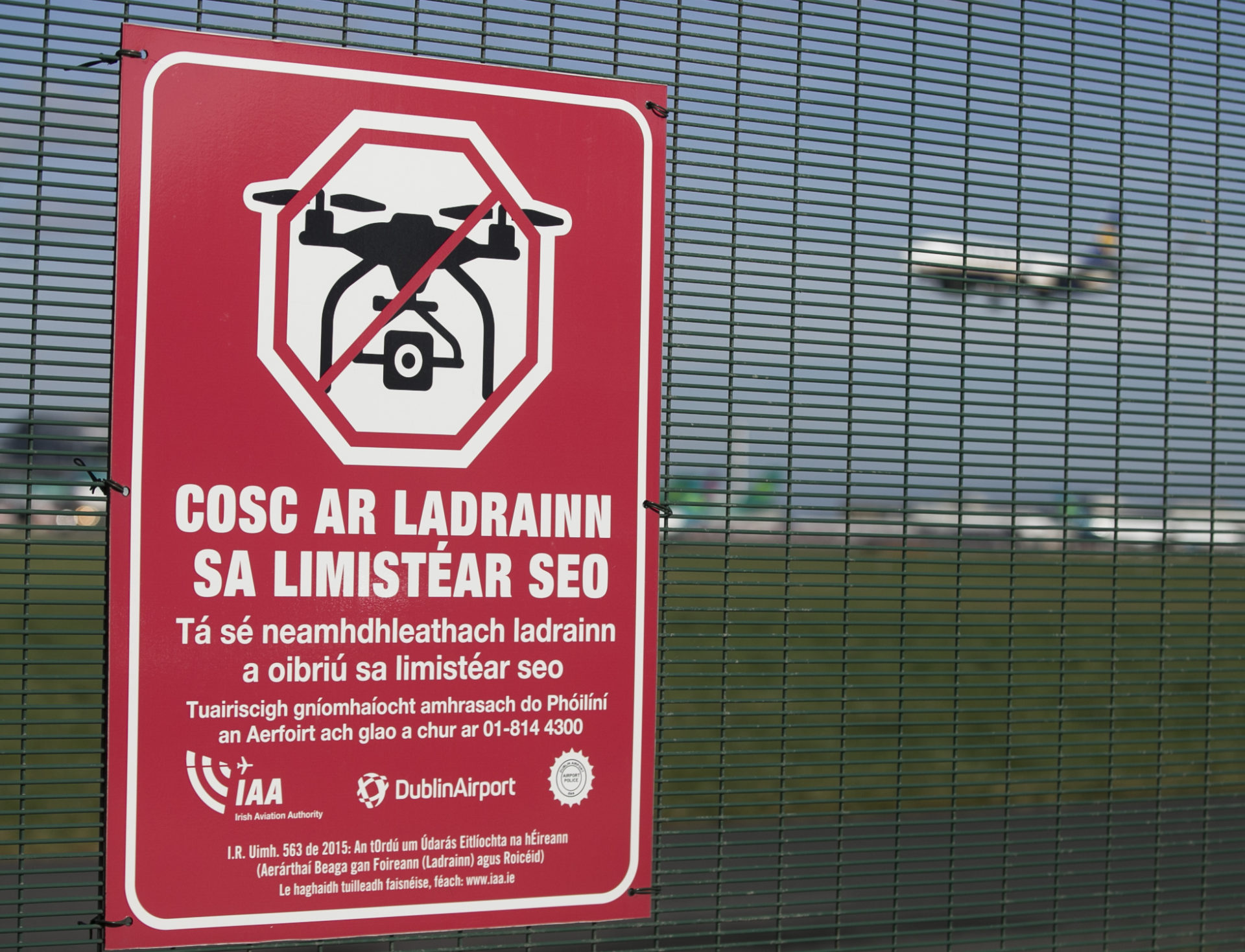 A sign warning against drone use at Dublin Airport