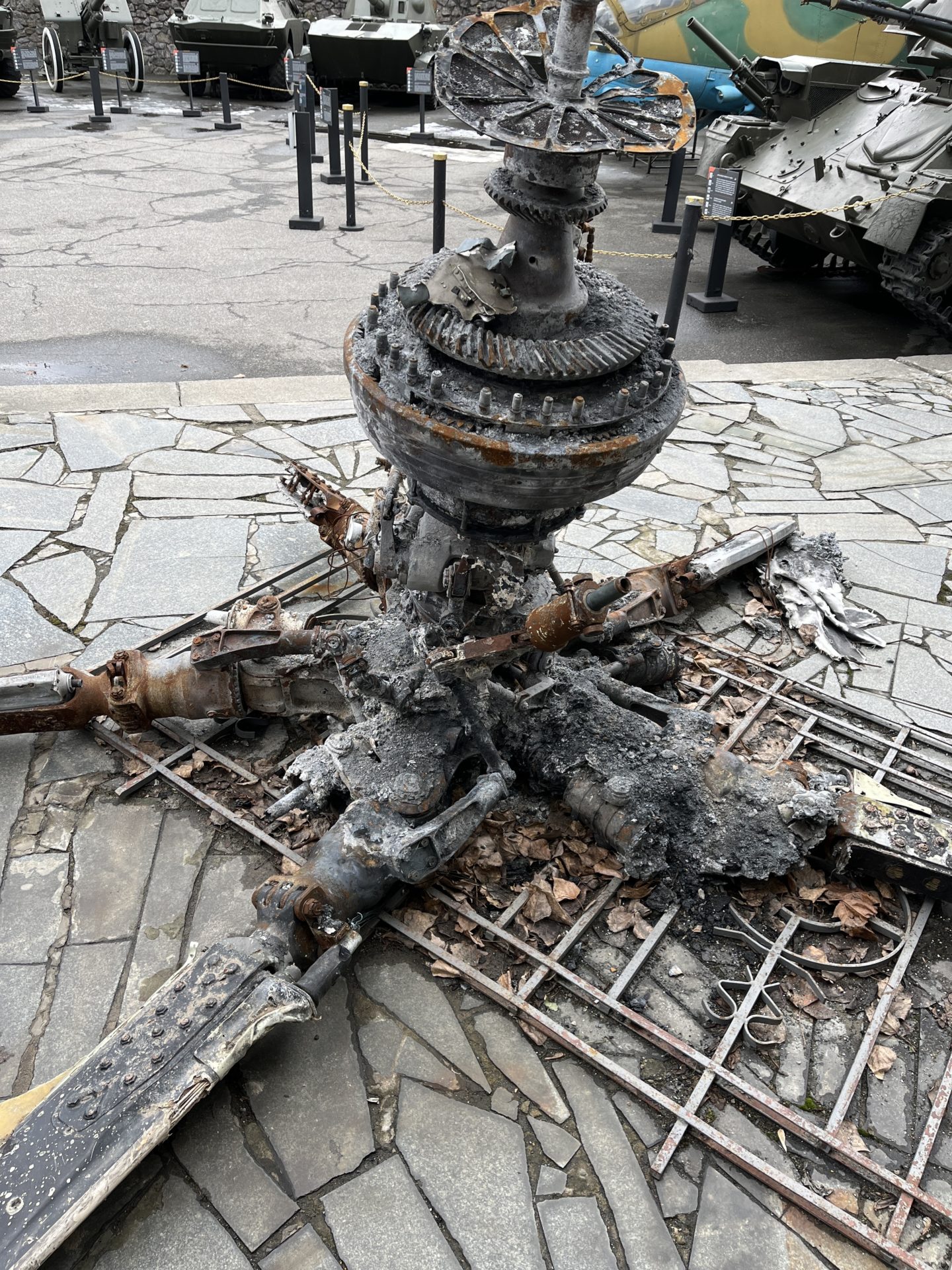 A destroyed Russian helicopter rotor outside a Kyiv war museum. Image: Aisling Moore/Newstalk