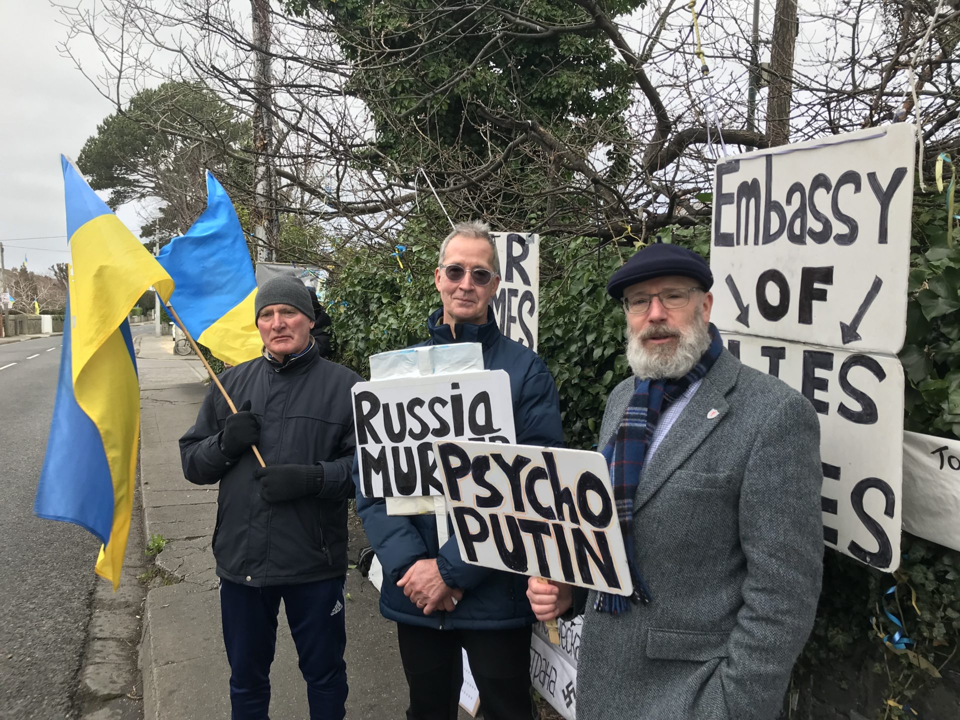 Protesters outside the Russian Embassy. Image: Newstalk