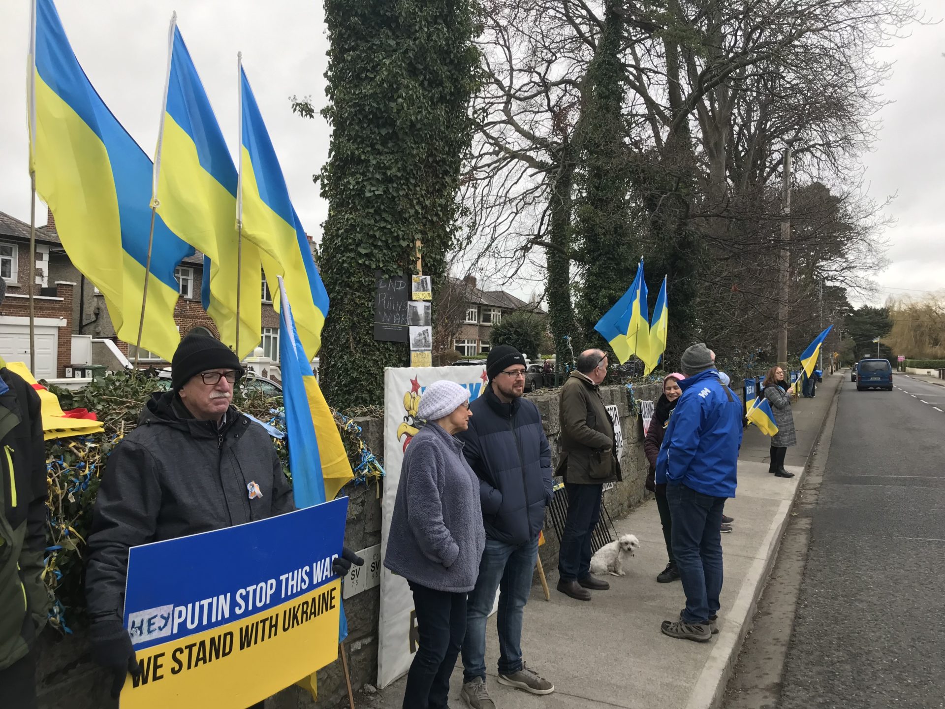 Protesters outside the Russian Embassy. 