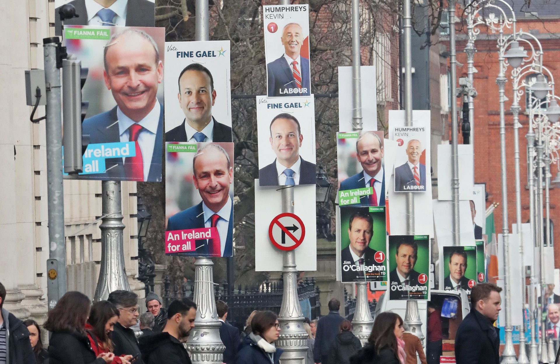 General Election posters outside Government Buildings in Dublin