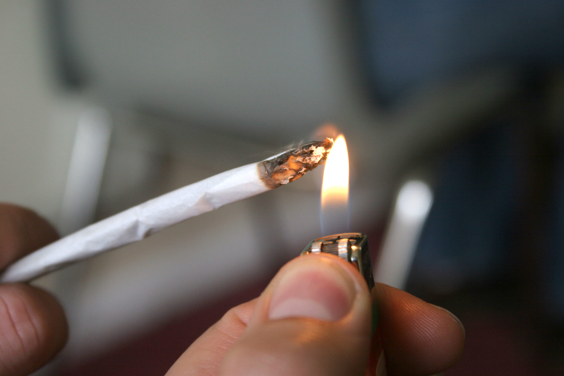 A cannabis cigarette being smoked, 30-4-08