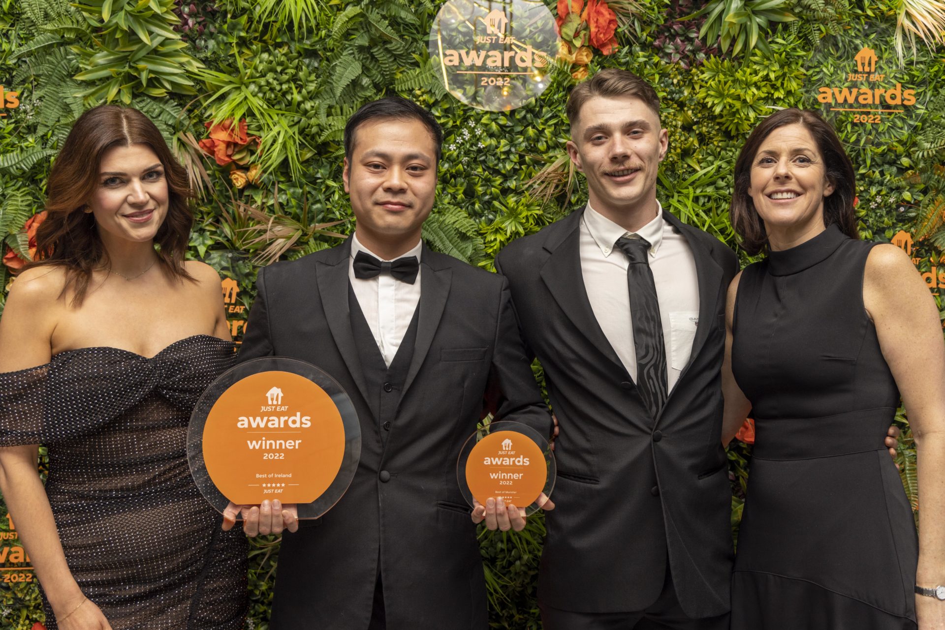 Pictured Left to Right, are host Muireann O’Connell, Gary Huynh and Donnacha Cregan-Nolan from Sambros in Limerick and just Eat Ireland MD Amanda Roche-Kelly. 