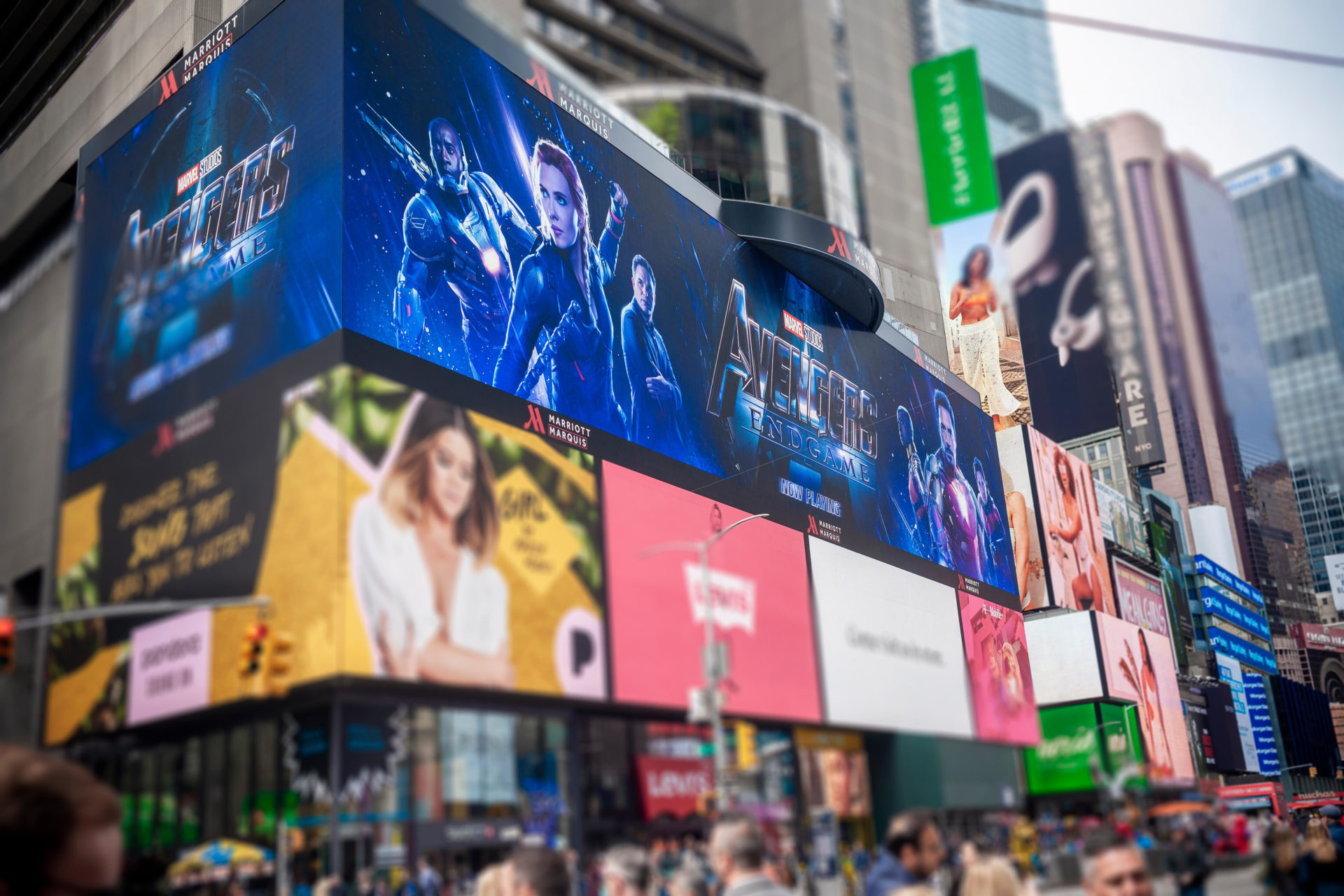 Advertising for Marvel Studios 'Avengers: Endgame' in Times Square, New York in April 2019
