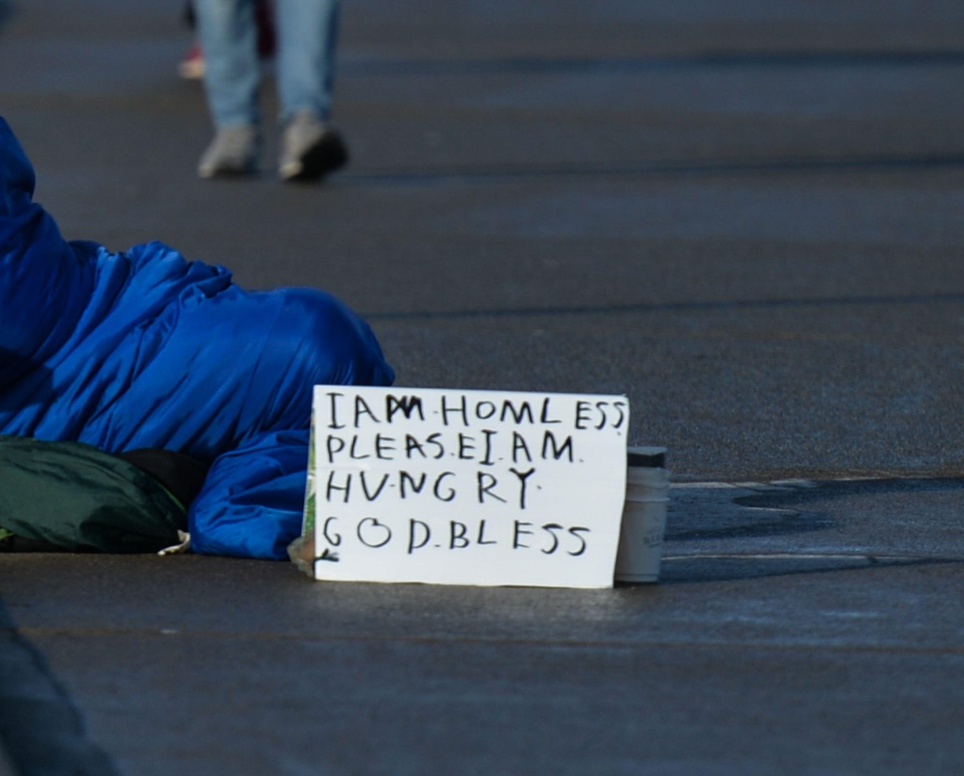 A homeless person begging on a street in Dun Laoghaire, Co Dublin in January 2021