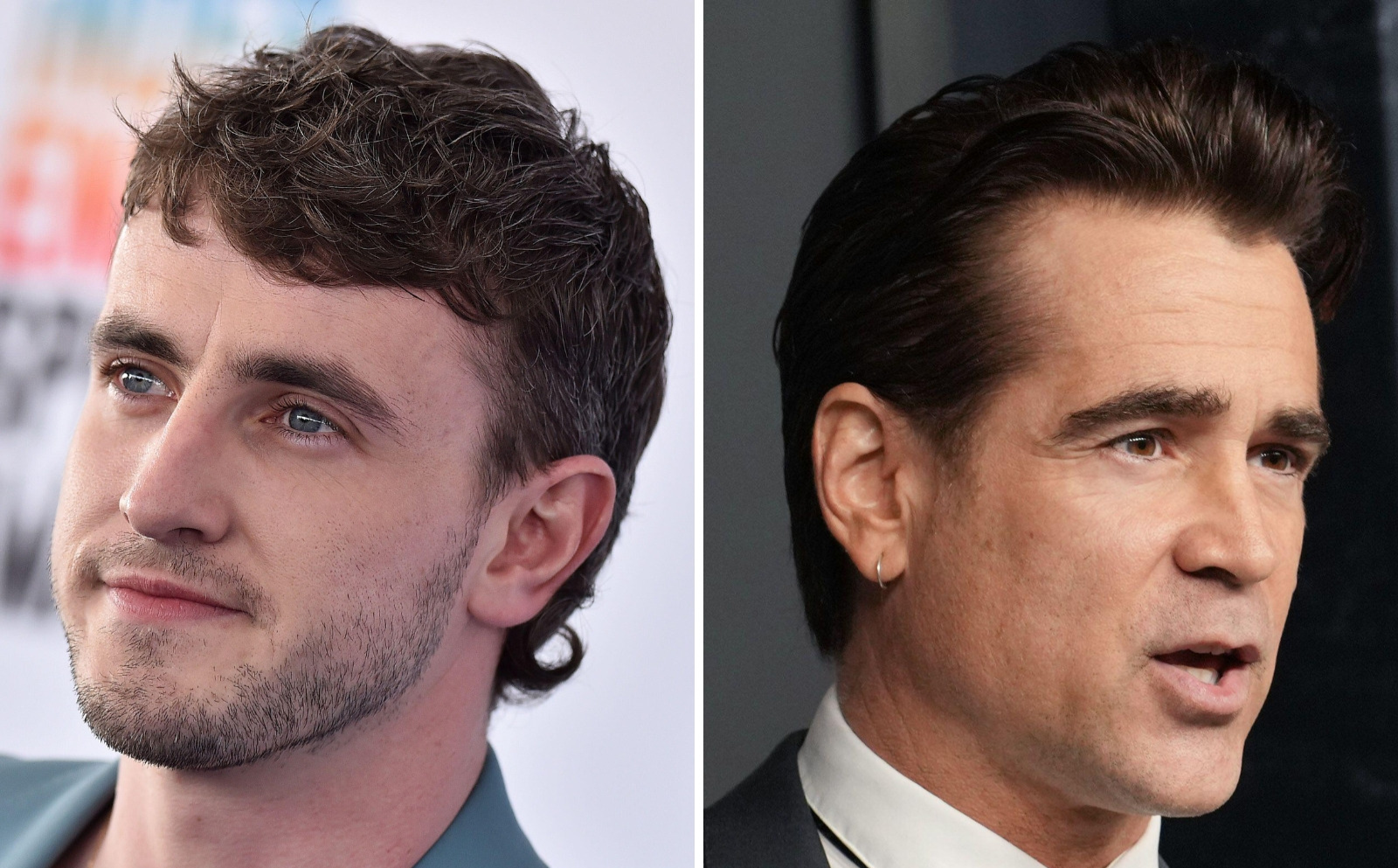 A split-screen of Paul Mescal and Colin Farrell.