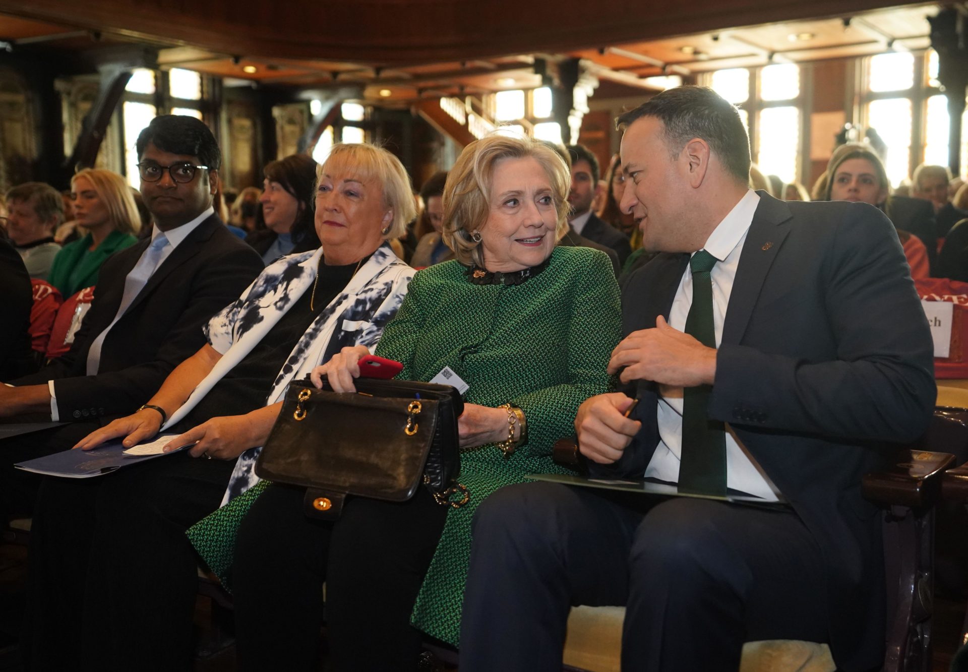 2PEX8XB Taoiseach Leo Varadkar with Monica McWilliams and Hillary Clinton at the 'Women at the Helm' conference at Georgetown University in Washington, DC