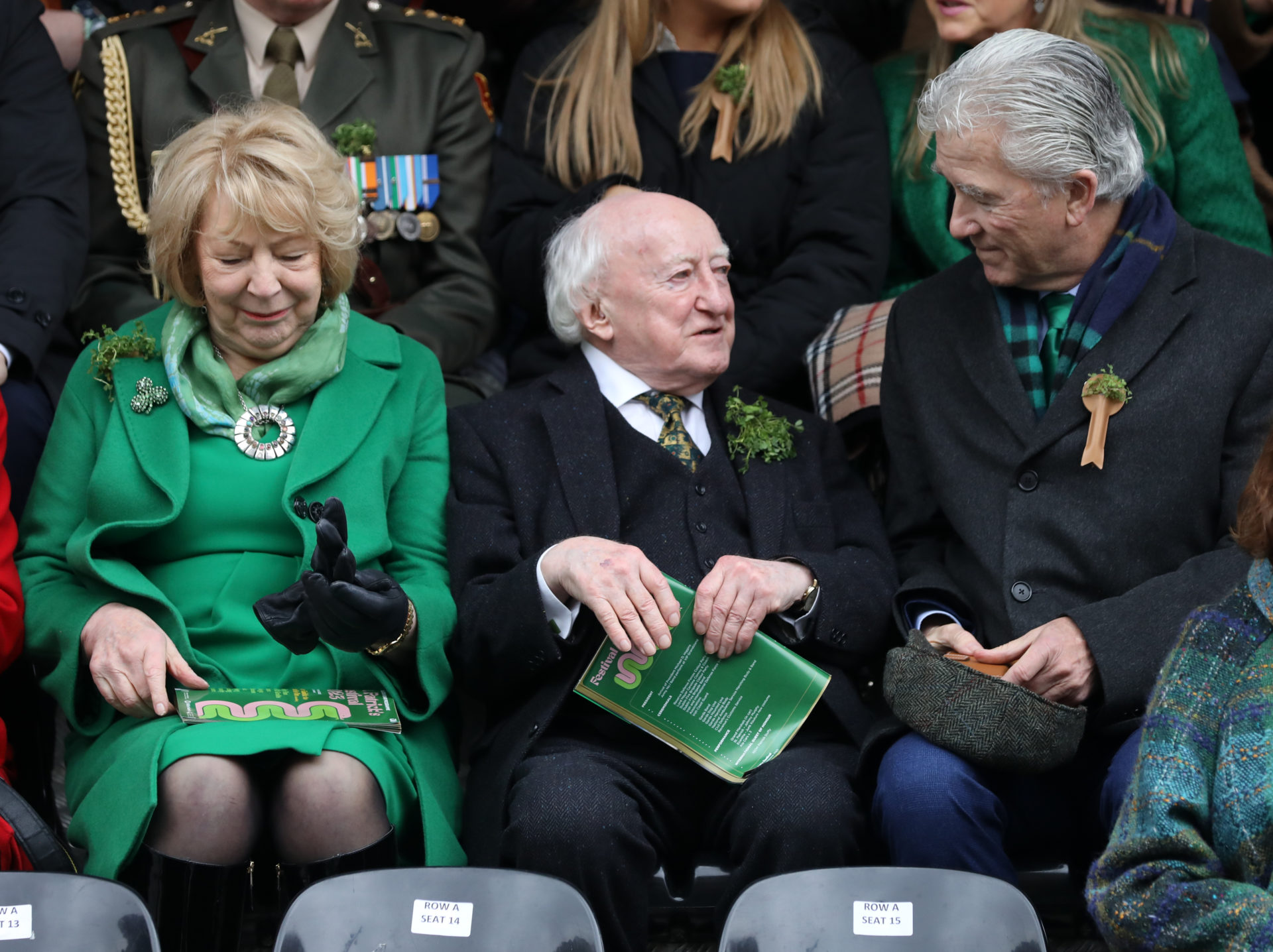 President Michael D Higgins with his wife Sabina and Dallas Television star Patrick Duffy at the Saint Patricks Day Festival
