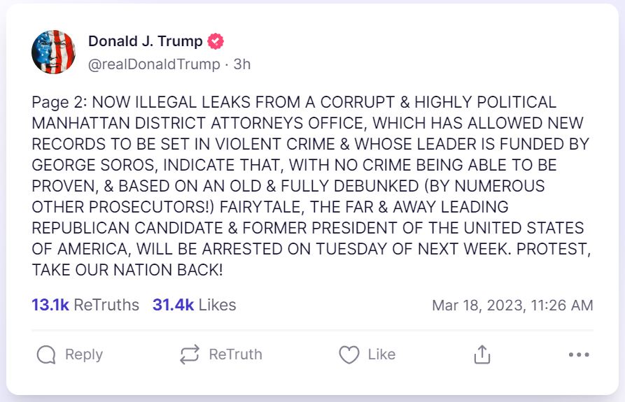 A screenshot shows claims made by Donald Trump on his Truth Social account