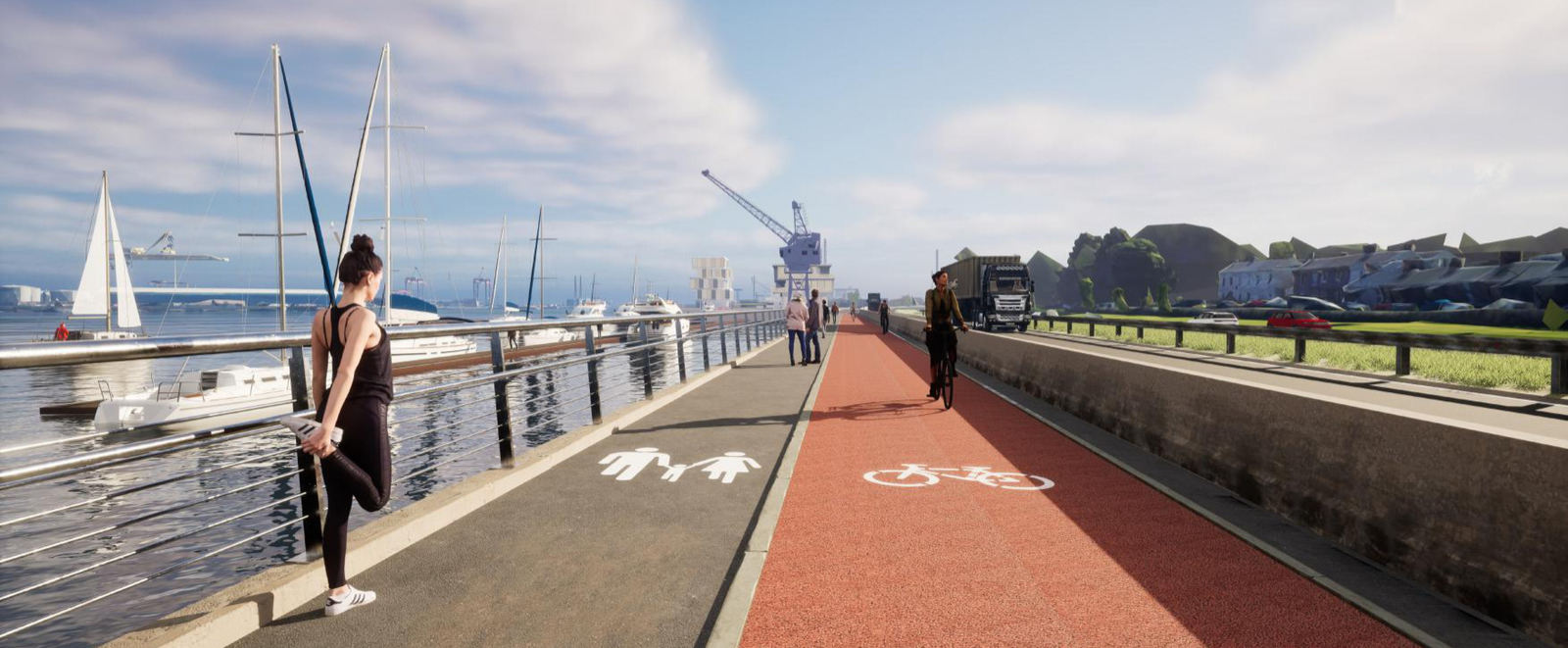 A computer-generated image of proposed new cycling and walking tracks.