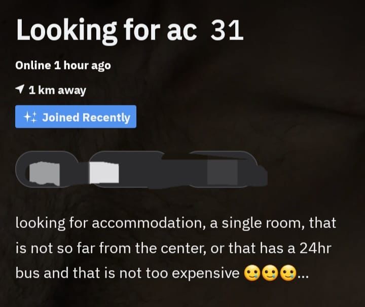 An advert on Grindr looking for accomodation