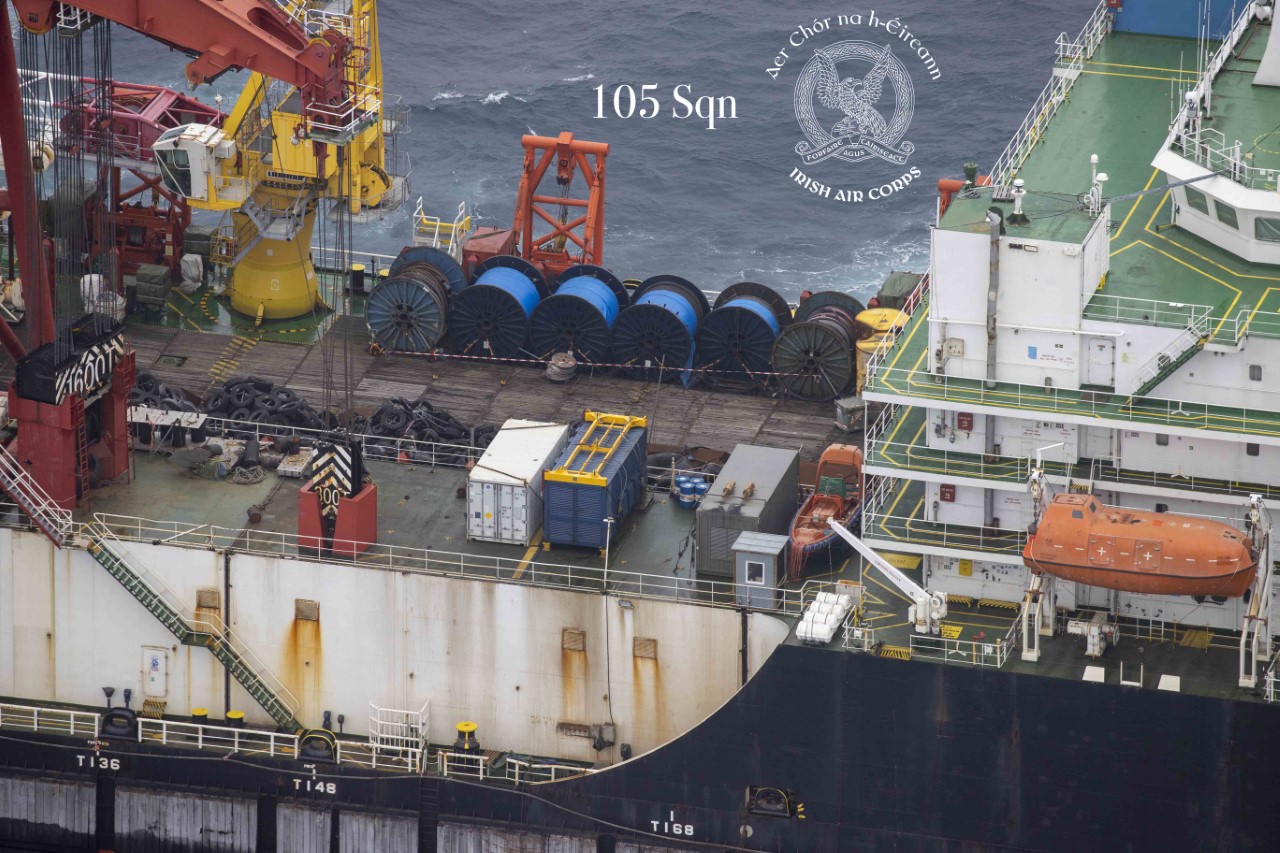 Cargo on the deck of the Russian vessel Fortuna off the Irish coast